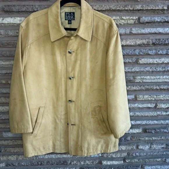 Jos A Bank Tan UltraSuede Faux Suede Chore Barn Jacket Size Medium - Picture 2 of 8